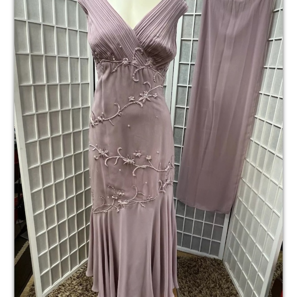 Dress, parties/cocktail, Dusty Pink, decorated, rhinestones, with shawl,size14.: - Picture 2 of 11